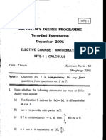 Bachelob'S Degree Programme Term-End Examination December, 2OO5 Elective Course: Mathemat - Cs Mte-I: Calculus