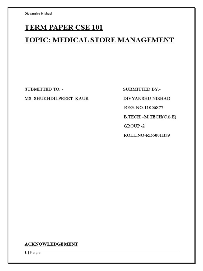 Medical Store Management System PDF Software Development Source Code