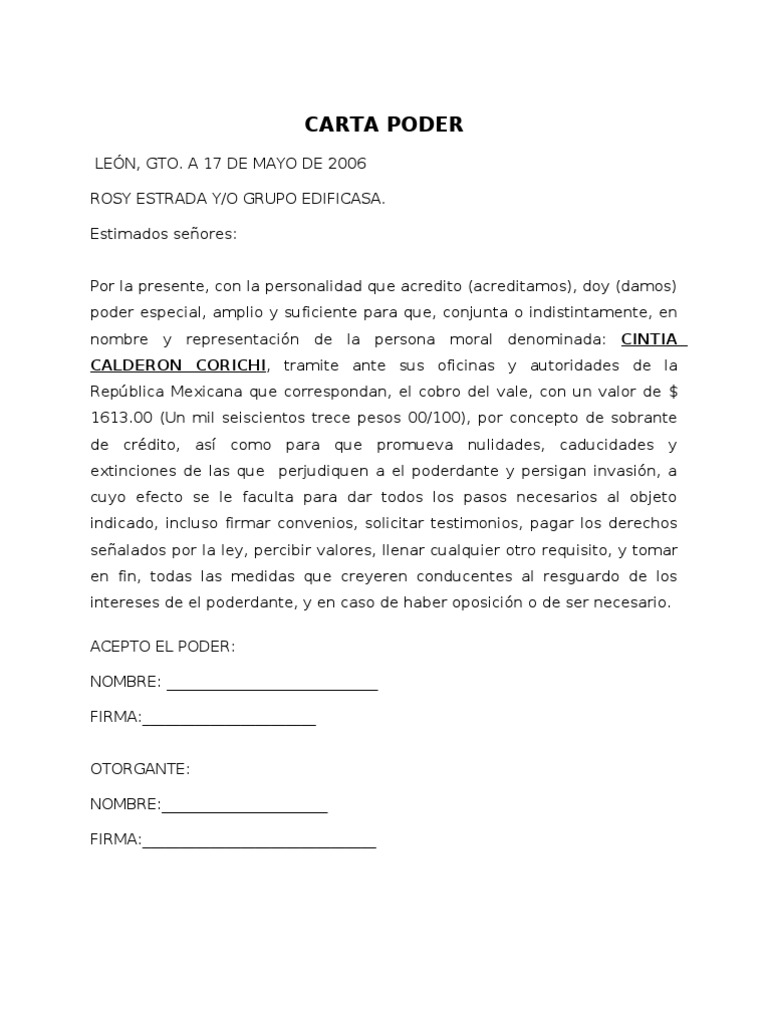 Carta Poder Simple Pdf