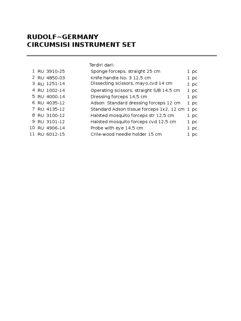 Circumcision Instrument Set Details | PDF