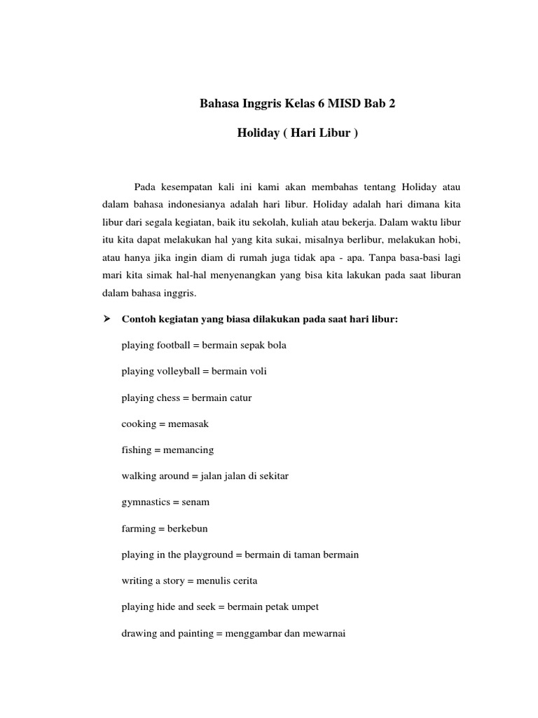 Bahasa Inggris Kelas 6 Misd Bab 2