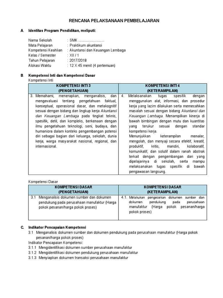 Rpp 1 Praktikum Akuntansi Manufaktur Pdf