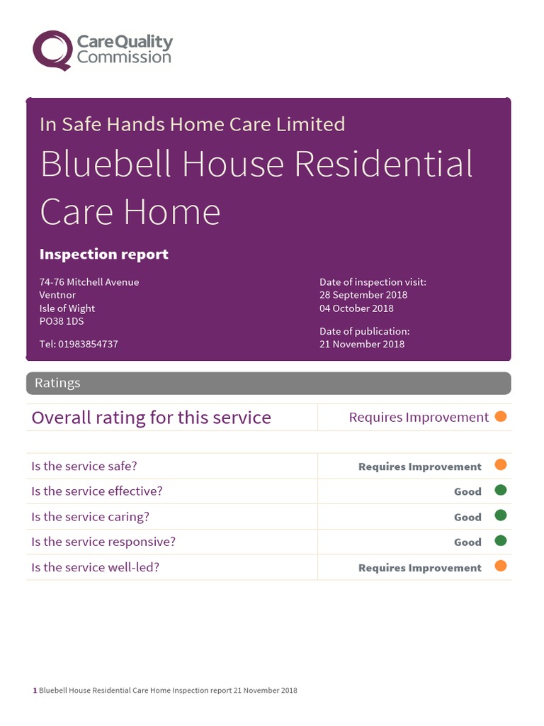 Bluebells Care Home Inspection Report | PDF | Nursing Home Care
