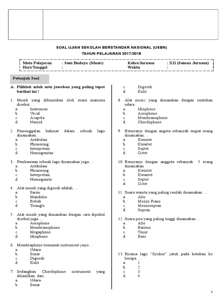 SOAL USBN SENI BUDAYA (MUSIK) SMANSA 2018.doc