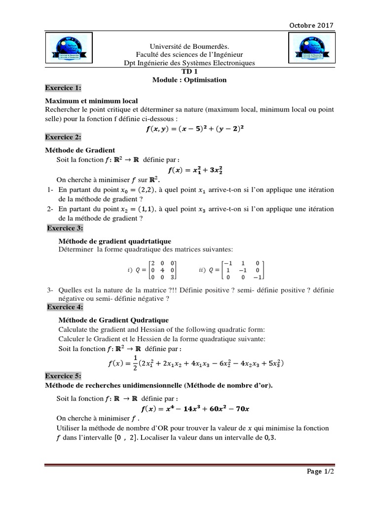 Optimisation : Méthodes et Exercices | PDF