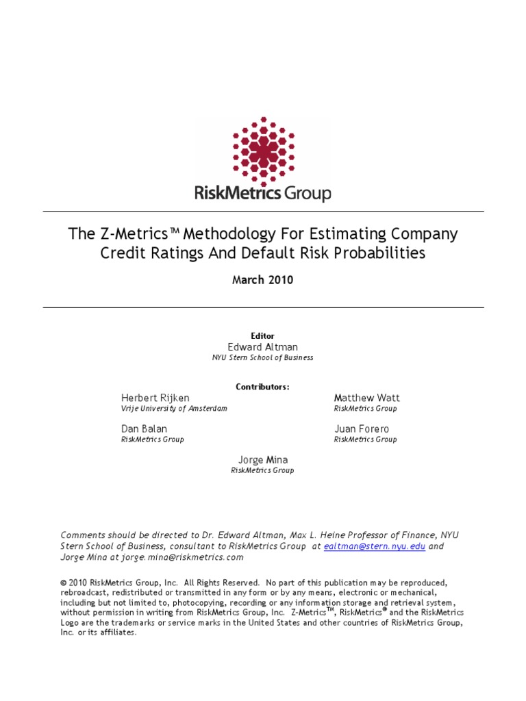 Z-Metrics Methodology For Estimating Company Credit Ratings & Default ...