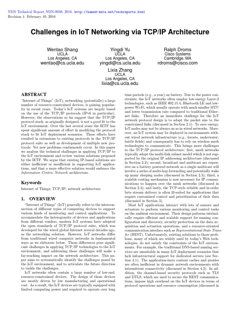 Challenges in Iot Networking Via Tcp/Ip Architecture | PDF | Internet ...