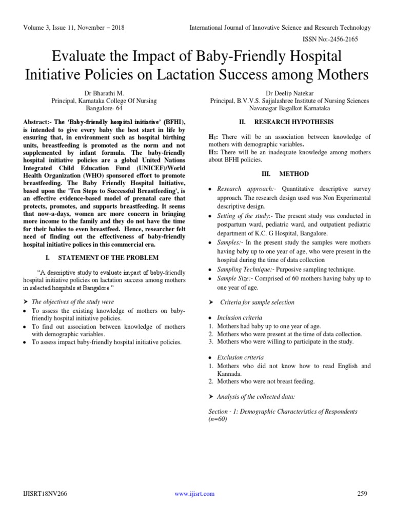 Evaluate The Impact of BabyFriendly Hospital Initiative Policies On