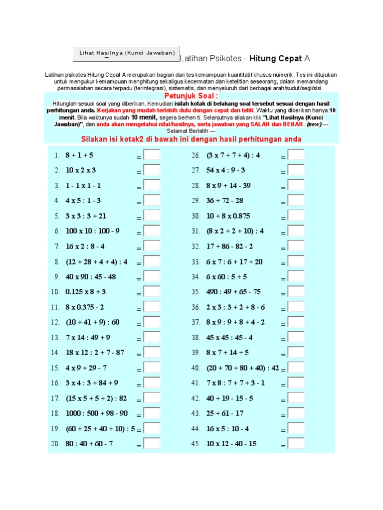 Contoh Soal Psikotes Lengkap