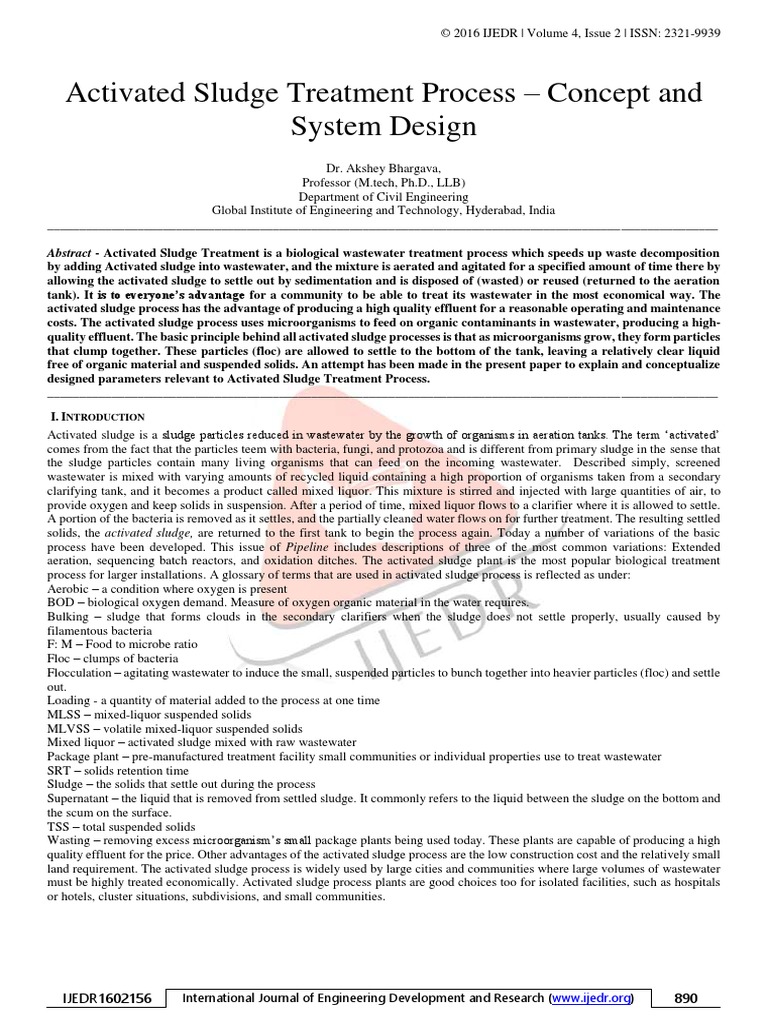 Activated Sludge Treatment Process - Concept and System Design | PDF ...