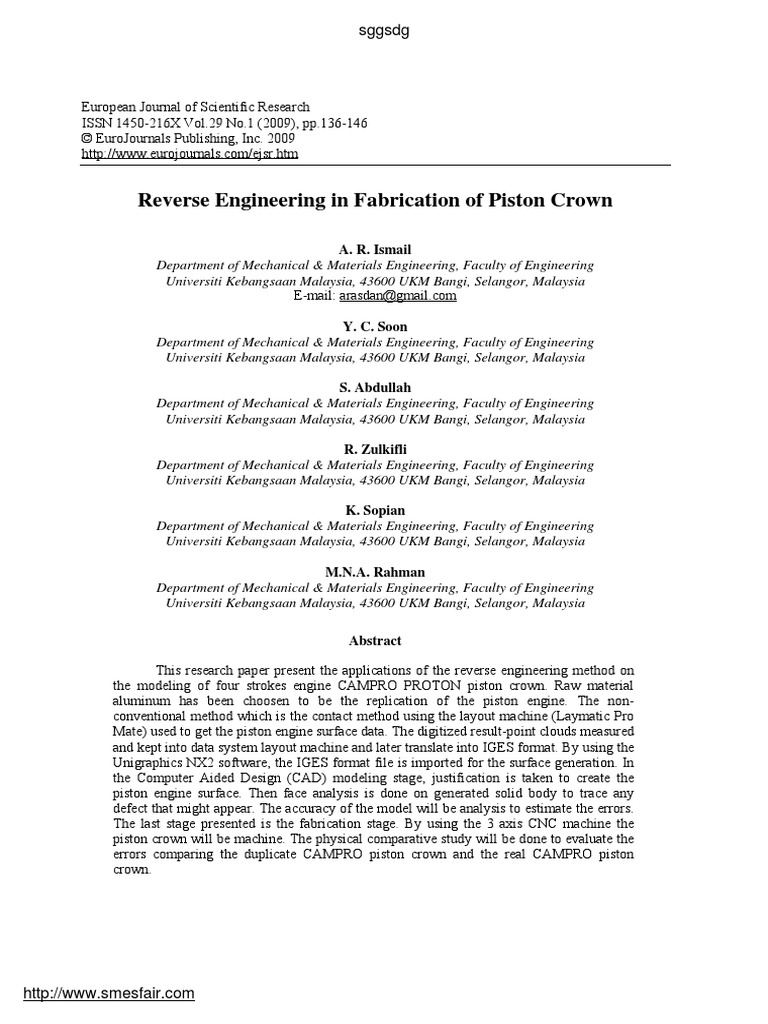 Reverse Engineering in Fabrication of Piston Crown: SGGSDG | PDF ...