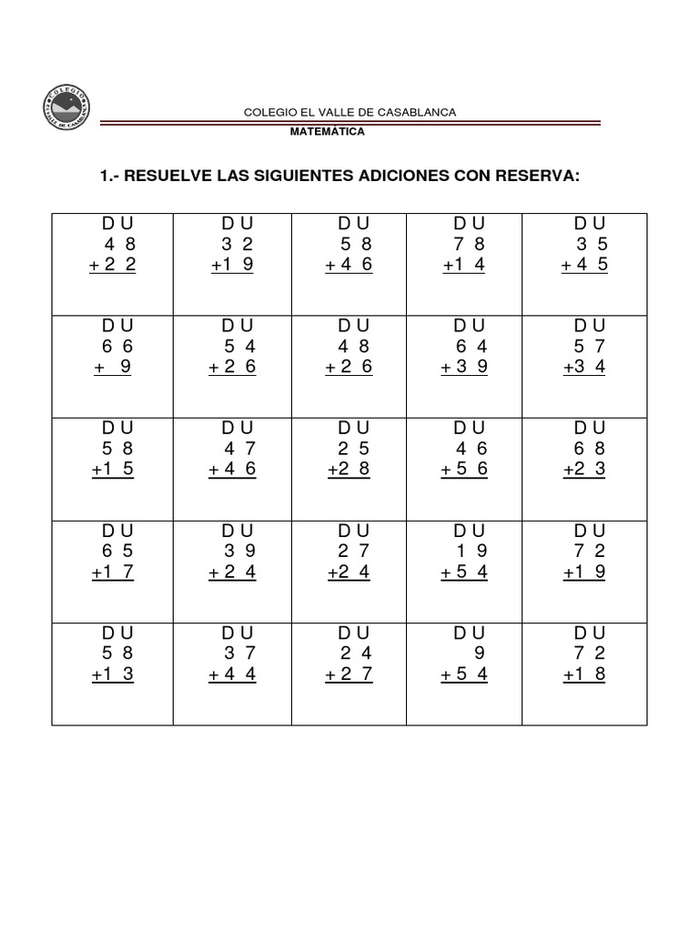 Sumas Con Reserva y Restas Con Canje | PDF