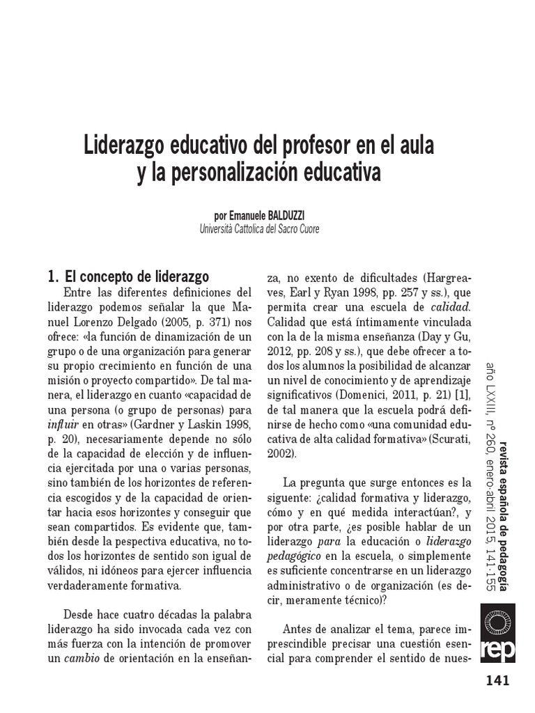 Liderazgo Educativo Del Profesor en El Aula | PDF | Maestros | Liderazgo