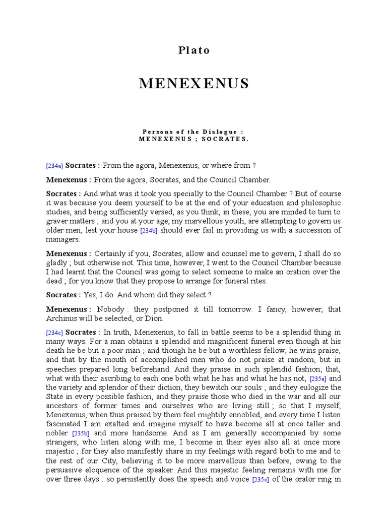 Menexenus Plato PDF Darius I Socrates