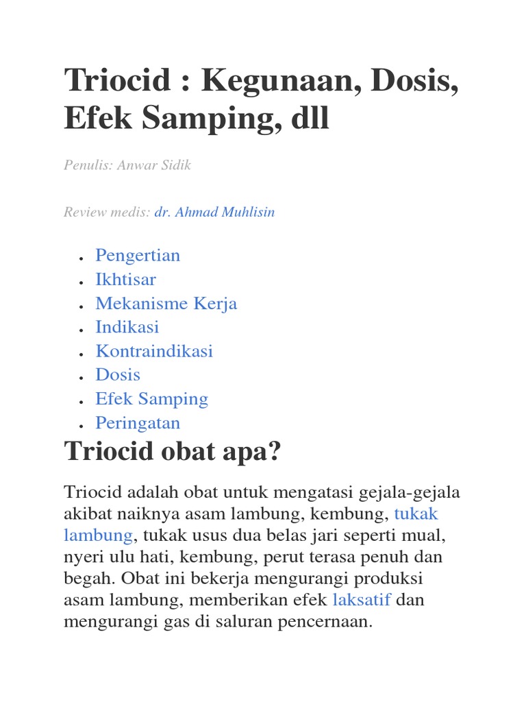 Kegunaan dan Dosis Obat Triocid | PDF | Pengembangan Diri | Kesehatan ...