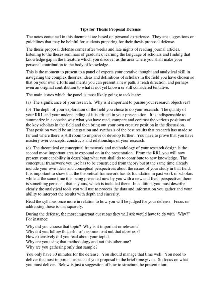 Thesis Proposal Defense Tips | PDF | Knowledge | Communication