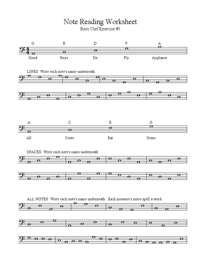 Bass Clef Note Reading Packet PDF | PDF | Copyright | Clef
