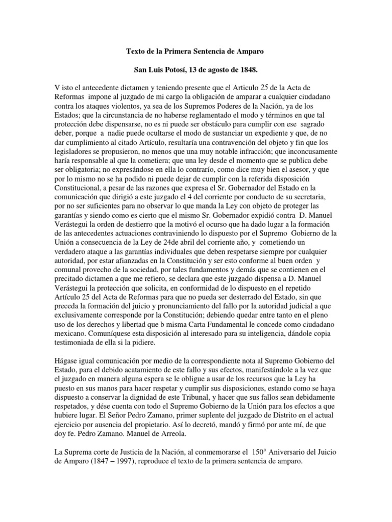 La Primera Sentencia de Amparo | PDF | Constitución | Estado (política)