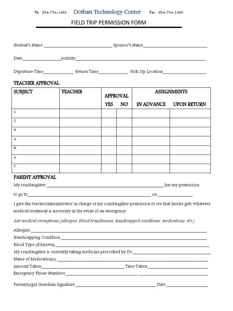 DTC Fieldtrip Permission Form | PDF