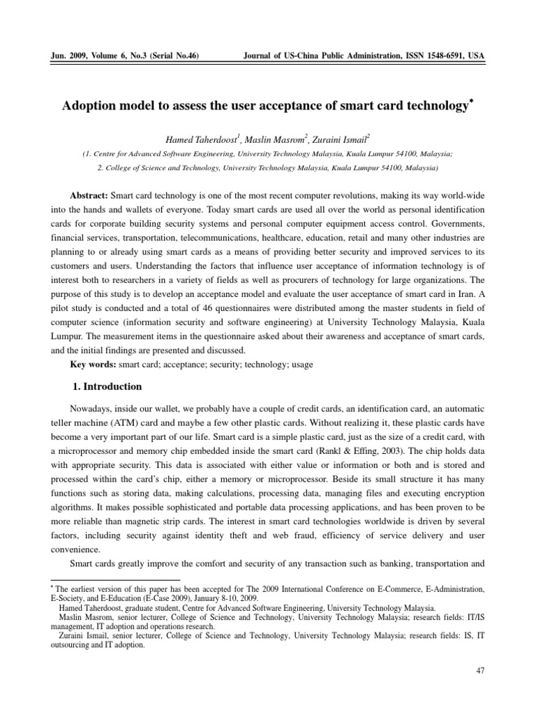 Smart Card Technology Acceptance Model | PDF | Attitude (Psychology ...