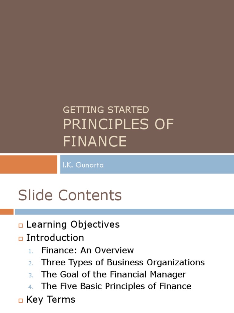 01 - Principles of Finance | PDF | Partnership | Sole Proprietorship