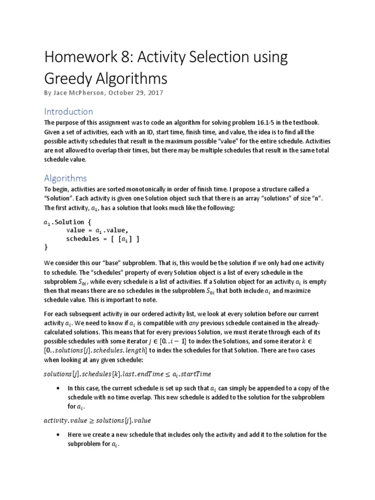 Activity Selection with Greedy Algorithm | PDF | Mathematical Concepts ...