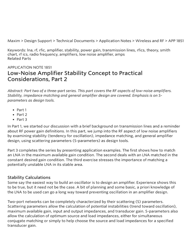 LowNoise Amplifier Stability Concept To Practical Considerations, Part