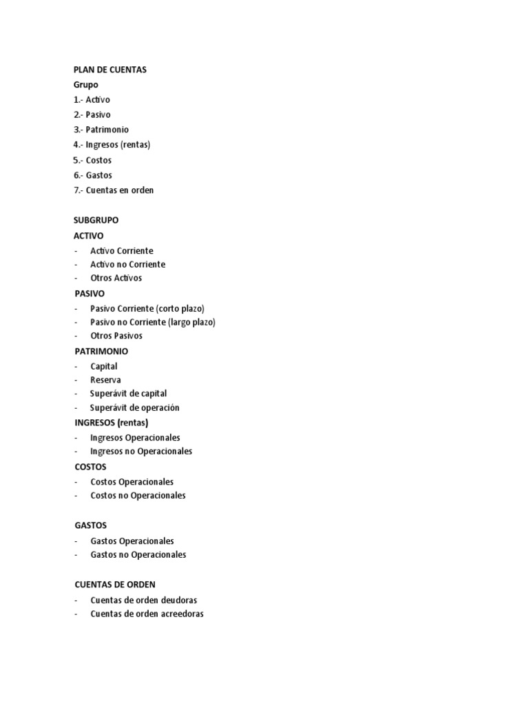 Estructura del Plan de Cuentas Contable | PDF | Bancos | Activo fijo
