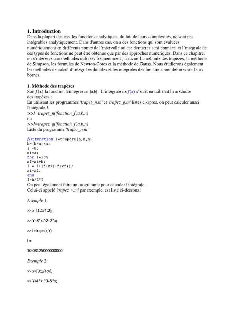 1 Methode Des Trapezes I Trapez N Fonction F A B N I Trapez G Fonction F A B N Integral Algorithmes