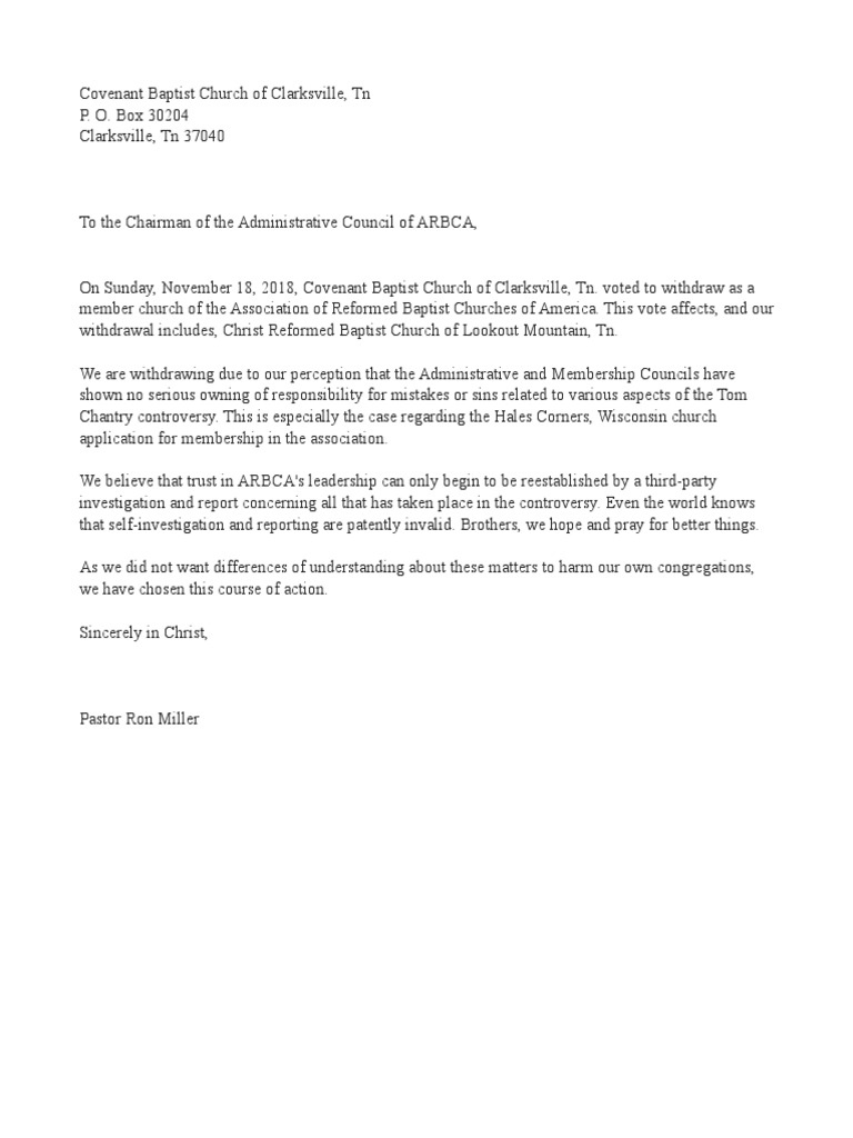 Covenant Baptist Church, Clarksville, TN and Christ Reformed Church