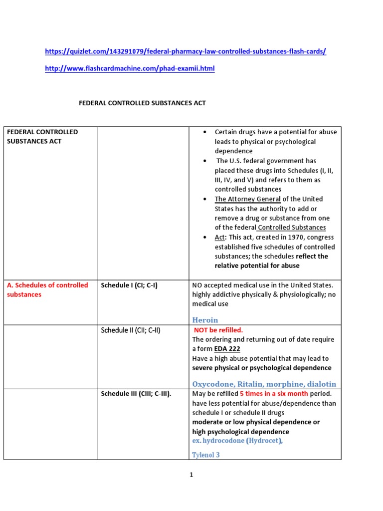 CH 63 Pharmacy Law I. Federal Controlled Substances Act PDF Medical