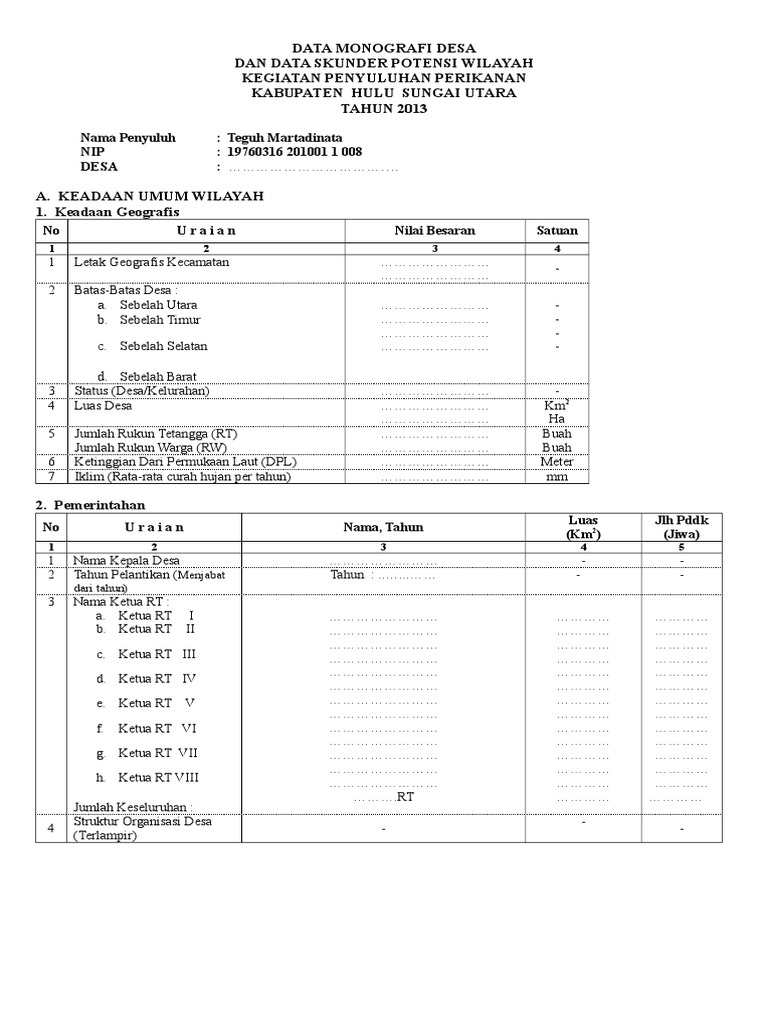 Data monografi desa 3 pdf