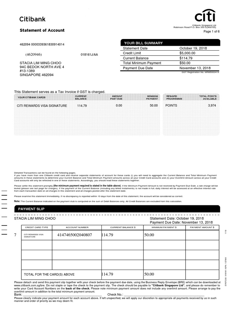 Citibank Credit Card Statement Overview | PDF | Visa Inc. | Master Card