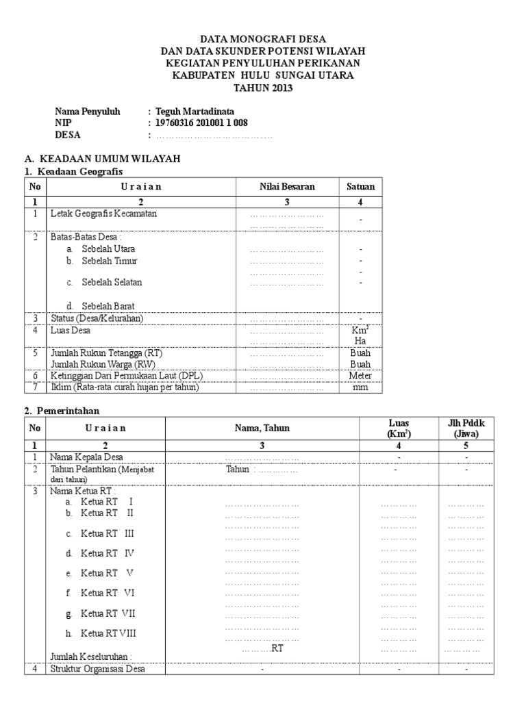 Format Monografi Desa PDF