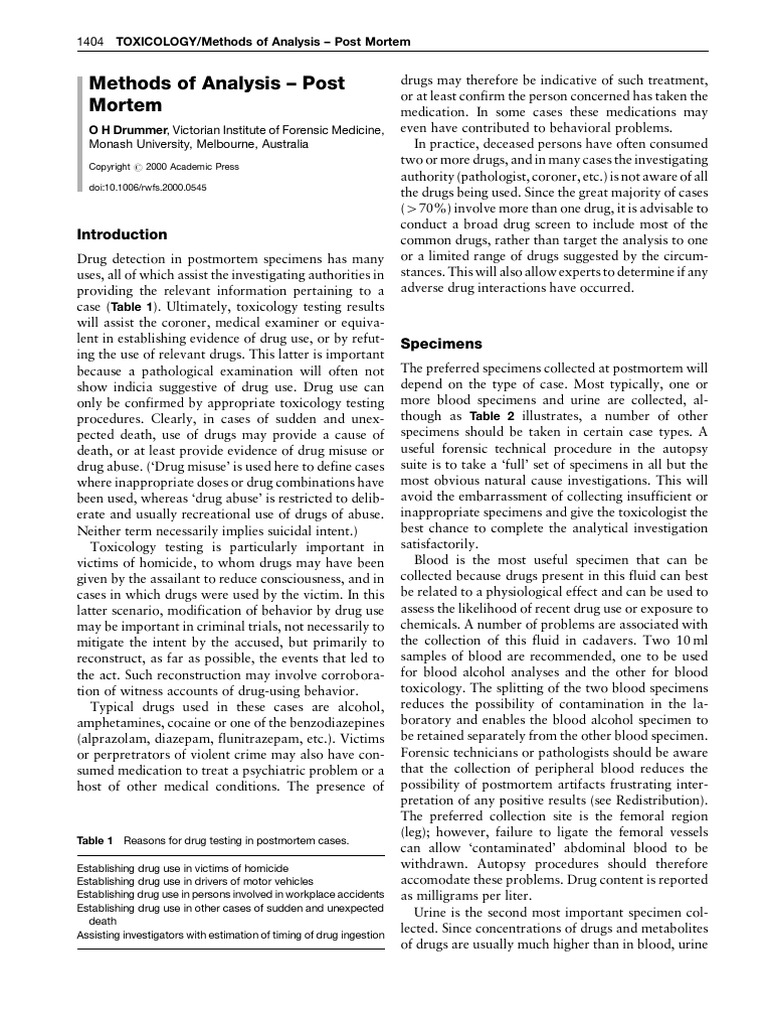 1404 TOXICOLOGY/Methods of Analysis Post Mortem | PDF | High ...