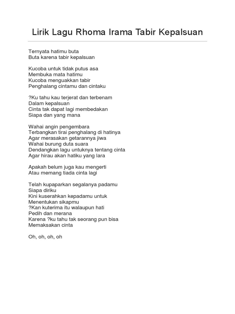 Lirik Lagu Rhoma Irama Tabir Kepalsuan Pdf