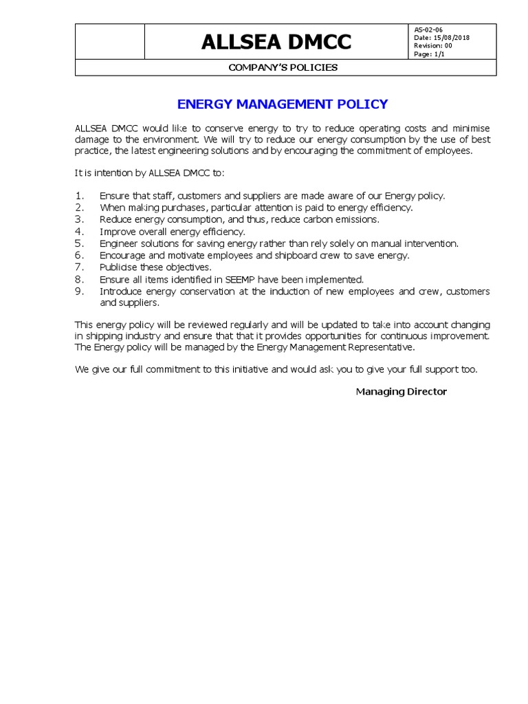 Energy Management Policy Overview | PDF | Business
