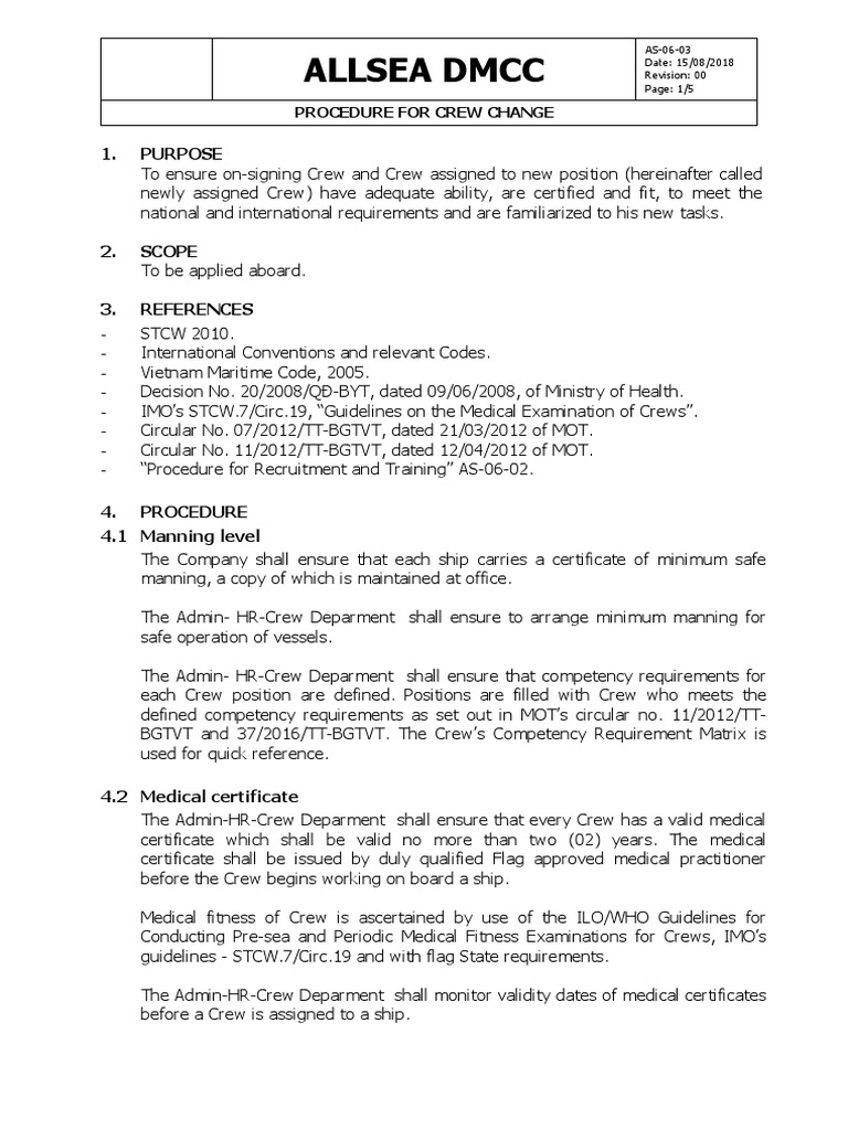 Crew Change Procedure and Training | PDF | Business