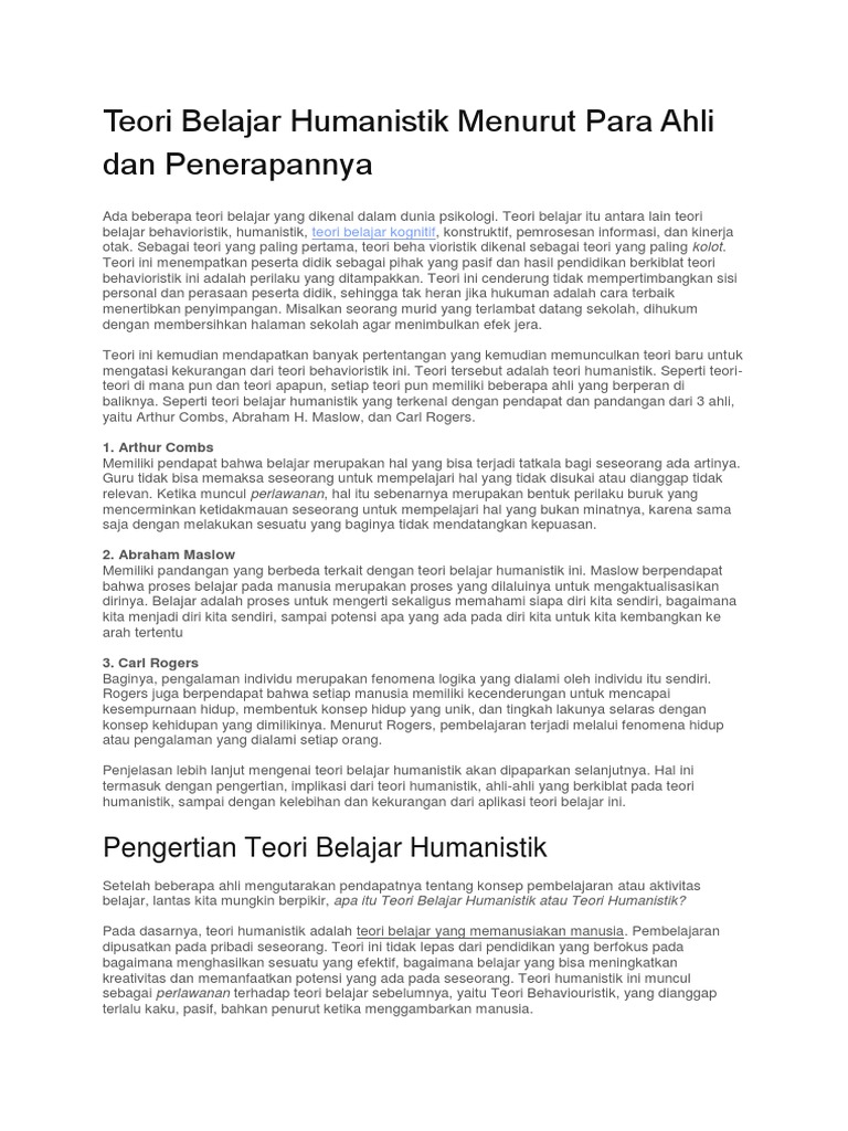Teori Humanistik dalam Pembelajaran | PDF