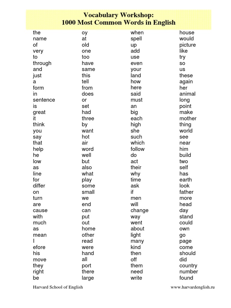 1000 Most Common Words in English PDF | PDF | Language Arts ...