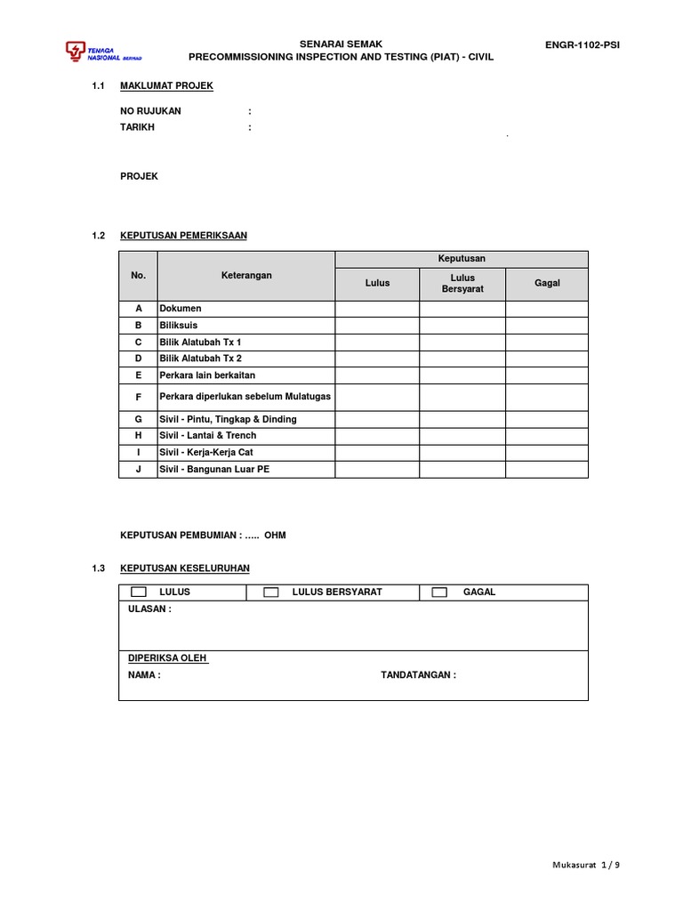 Contoh Surat Penyerahan Pencawang Elektrik