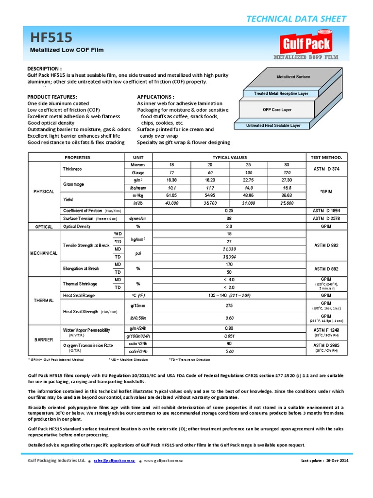 HF515 | PDF | Friction | Packaging And Labeling