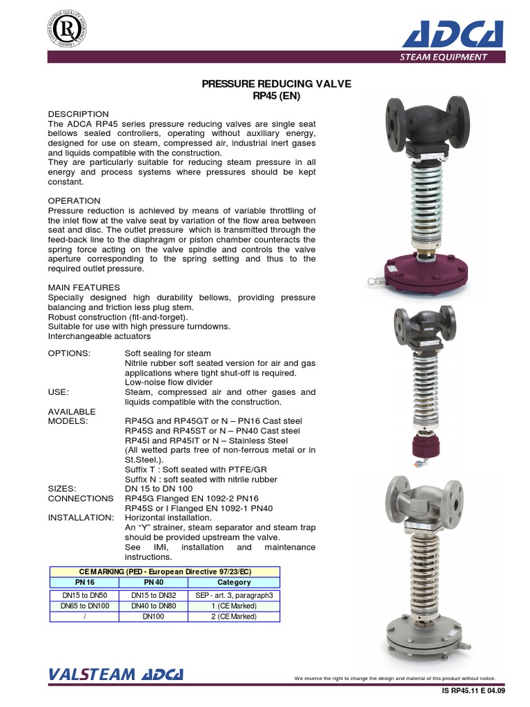 ADCA RP45 Pressure Reducing Valve | PDF | Valve | Building Engineering