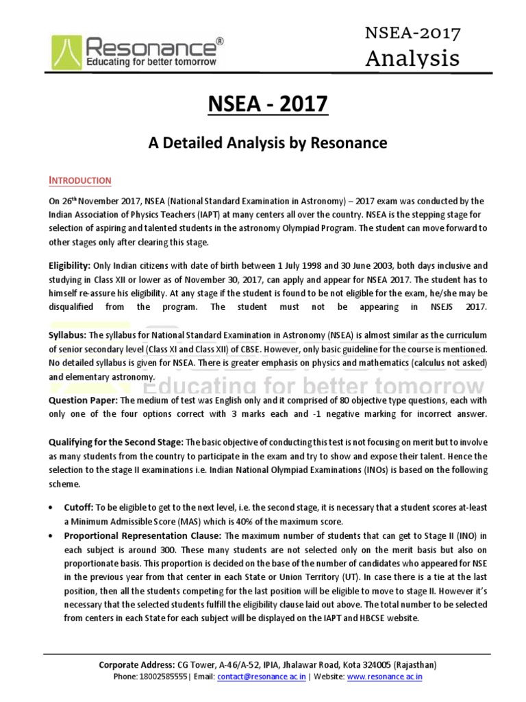 NSEA 2017 Exam Overview and Analysis | PDF