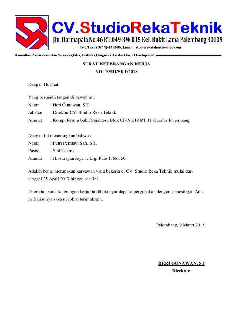 Surat Keterangan Kerja