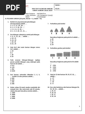 Soal Pra Test Kls 8 Pola Bilangan Pdf