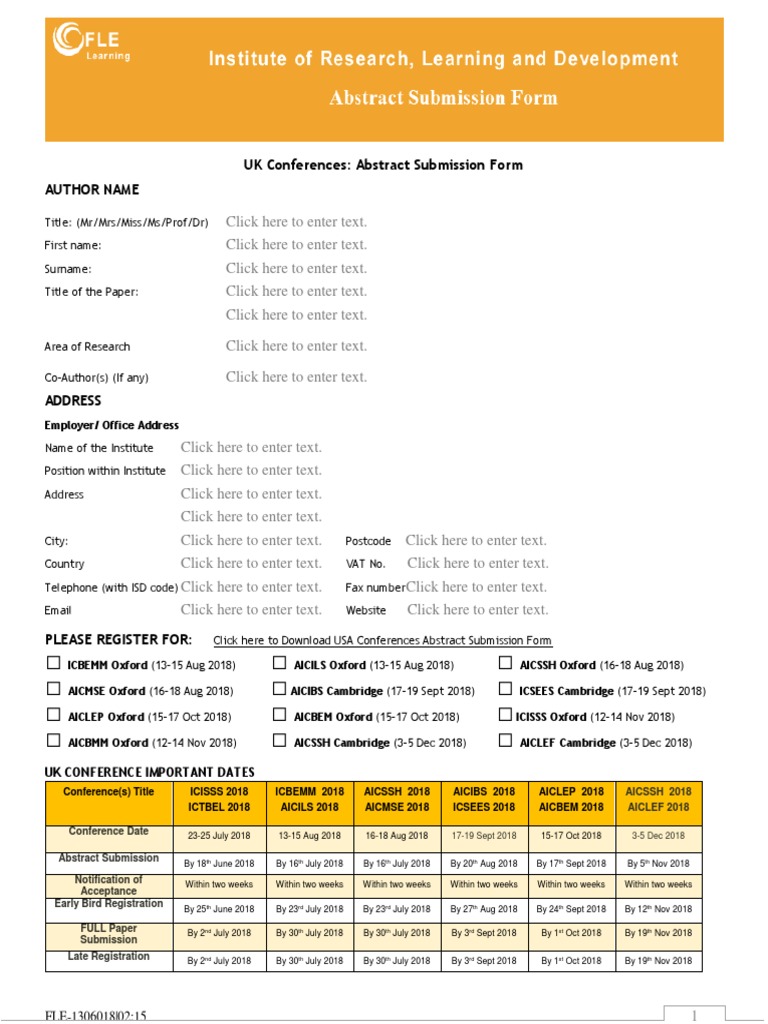 Abstract Submission Form PDF Abstract (Summary) Publishing
