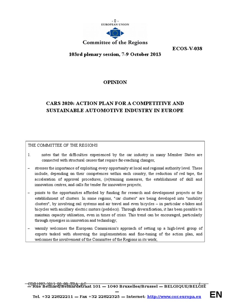 Cars 2020 Action Plan For A Competitive And Sustainable Automotive