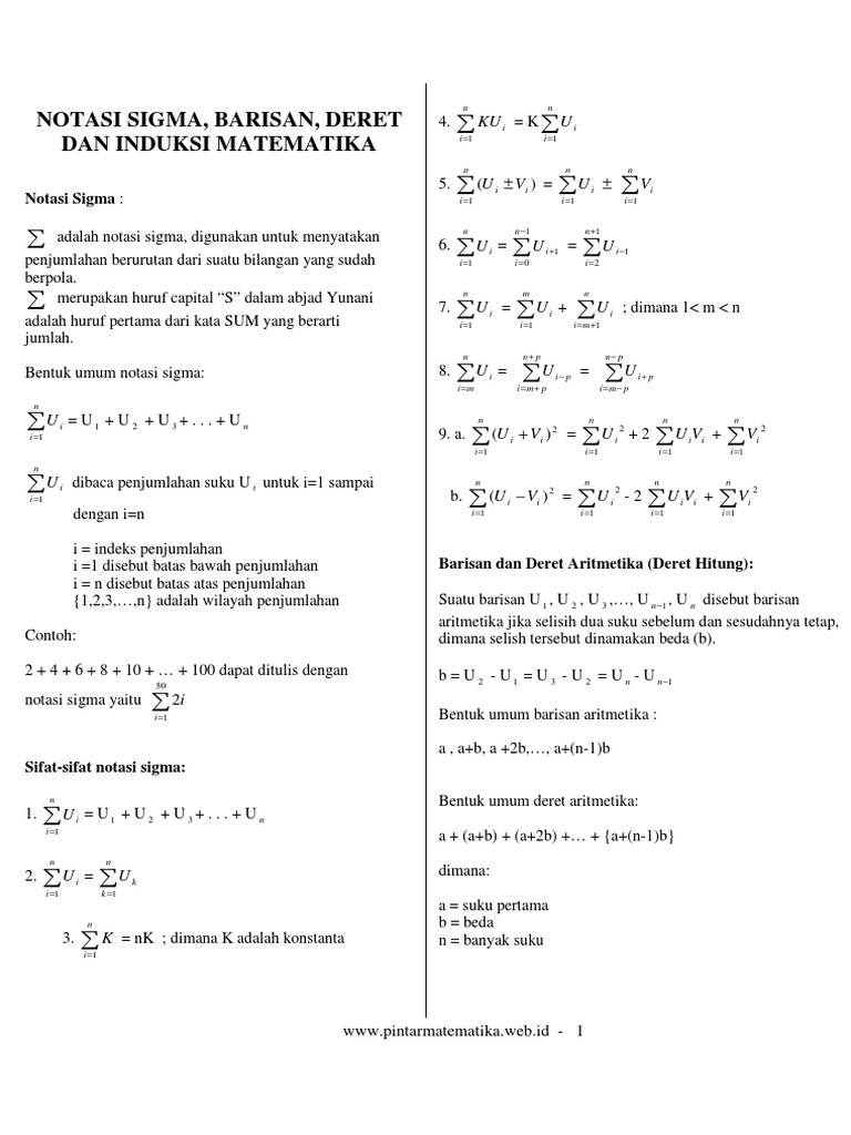 Notasi Sigma Barisan Deret Dan Induksi Matematika