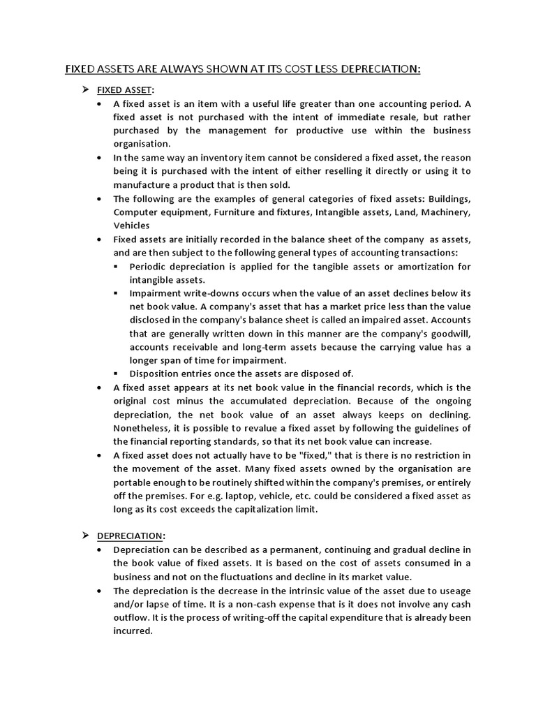 Fixed Assets and Depreciation | PDF | Depreciation | Book Value